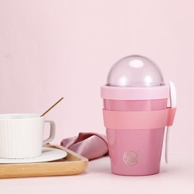 China Stocked 500mL Pink Stainless Steel Custom Insulated Empty Dessert Yogurt Cup Cups With Lid And Spoon for sale