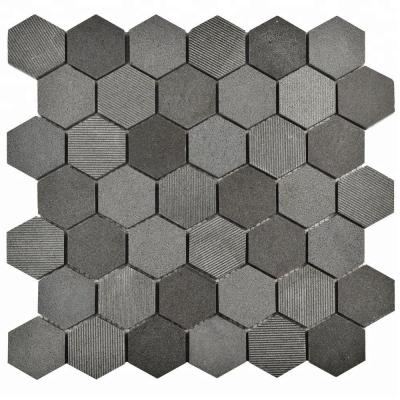 China China Factory Parquet Decorstone24 Dark Color Hexagon Lava Stone Mosaic Tiles Bulestone Kitchen Backsplash for sale