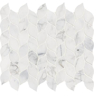 China Parquet Decorstone24 Calacatta Backsplash Gold Leaf Shape White Marble Waterjet Mosaic Slab for sale