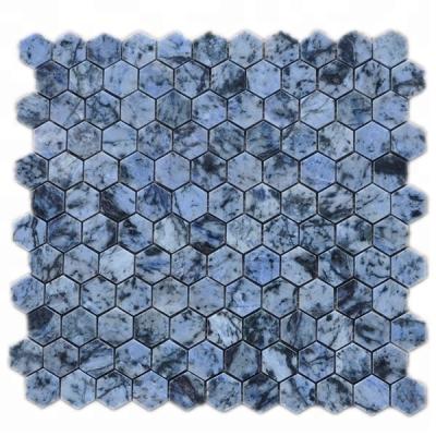 China Decorstone24 China Factory Parquet Natural Blue Granite Mosaic Slab Backsplash Mini Hexagon Polished for sale