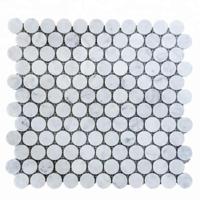 China Polished Carrara White Marble Penny Round Mosaic Tile For Italian Parquet Decorstone24 Decoration for sale