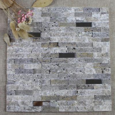 China Backsplash Decorstone24 Italian Gray Travertine Marble Decoration Wall Cladding Stone Mosaic Tile Crack for sale