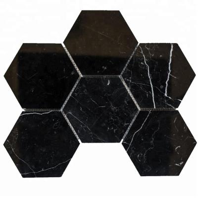 China Backsplash Decorstone24 Chinese Nero Marquina Black Marble Tile With White Veins Mosaic Hexagonal for sale