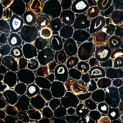 China 3D Decorstone24 Luxury Black Agate Backsplash Backlit Stone Backsplash Slab for sale