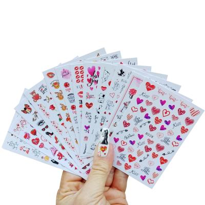 China 12pcs Nail Art Lipstick High Heels Love Glue Nail Back Decor Valentines Nail Sticker Set for sale