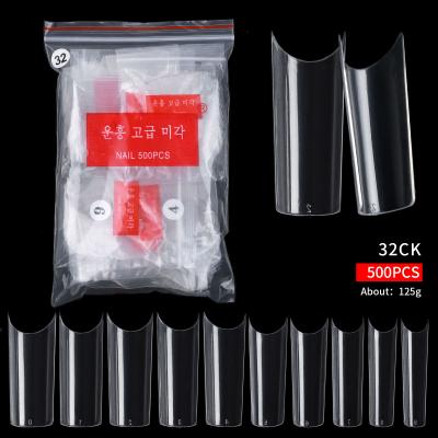 China 500pcs Design Curved C to Shape Light Natural Color Salon Nail Art XXL Square False Long Extensions Nail Tips Coffin for sale