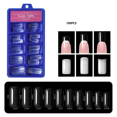 China Easy Apply 100pcs Acrylic Design False Nail Full Half Covered Artificial Manicure Press On French Straight Nail Tips Square for sale