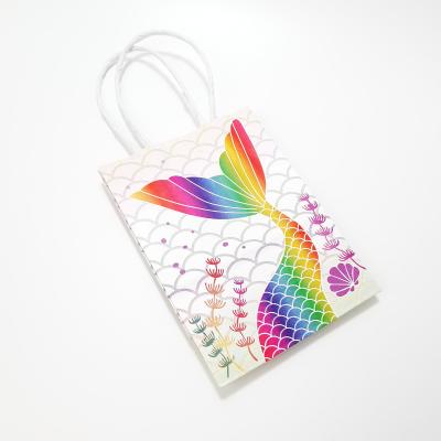 China Recyclable Rainbow Color Kraft Paper Bag Fabulous Mermaid Style Kraft Handle Bag Gift Bags Wedding Favors Baby Shower for sale