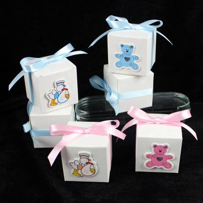 China Cute Food Design Baby Shower Favors Candy Boxes Little Bear Duck Sticker and Ribbon Gift Wrapping Paper Boxes for sale