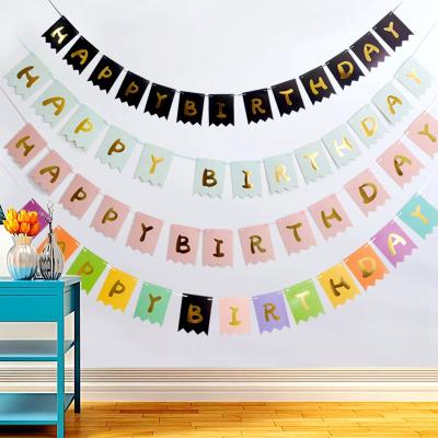 China High Quality Ivy Board 11.5*15CM Birthday Party Bunting Hot Stamping Hanging Gold Banner Party Decoration Paper Flags Party Supplies for sale