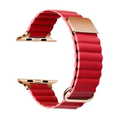 China Natural Metal Leather Magnetic Watchband For Apple Watch 7 Ultra Fashion Strap Magnet For 38mm 40mm 43mm Series for sale