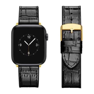 China Natural High End Classic Pattern Fancy Bamboo Watch Band For Apple Watch 8 42mm Genuine Leather Strap Band 38mm for sale