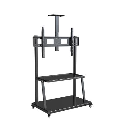 China Cold Rolled Steel Height Adjustable Mobile TV Cart Rolling Floor Stand Mount For LED TV Screen 55