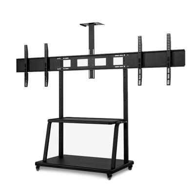 China Cold Rolled Steel Double Screen TV Stand Rolling Floor TV Cart Mobile TV Mount For 32