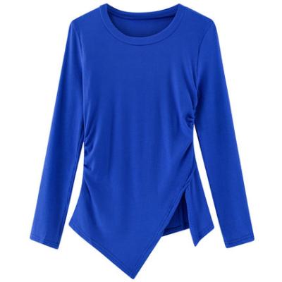 China Anti-Pilling Anti-Pilling Long Sleeve T-Shirt Women Pull Up Slim Rib Knit Bottom Irregular Rope Shirt for sale