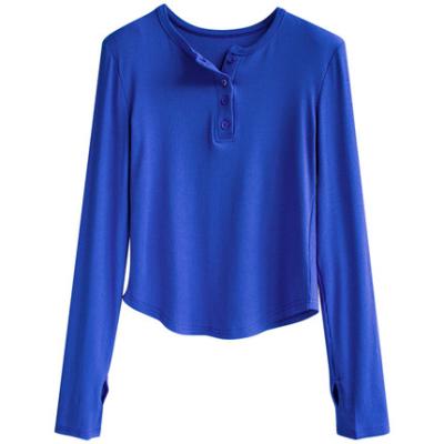 China Anti-pilling anti-pilling women's anti-pilling long sleeve women's T-shirt fashionable klein's blue ribbed top slim upper bottom for sale