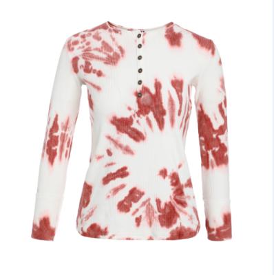 China Women Anti-Pilling Long Sleeve Base Top Tie Dye Ribbed T-Shirts Cotton T-shirt for sale