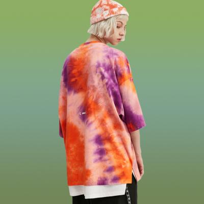 China Wholesale Custom Regular Sleeve Tie Dye Sleeve T-shirt Printing Top Oversized T-Shirts, Customize Men's Acid Wash Tie Dye Custom T-Shirts dye for sale