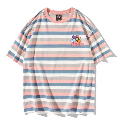 China Anti-pilling collar anti-pilling Popular 2020 summer daisy embroidery mini logo round T-shirt rainbow lovers for sale