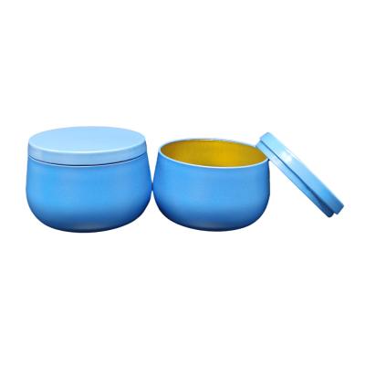 China Gift & Wholesale 8oz Round Craft Containers With Lids Blue Candle Tins For Candle Making New Style for sale