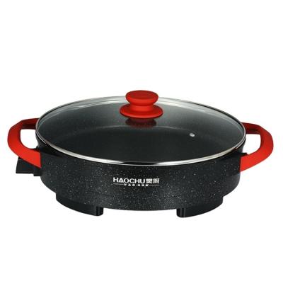 China Black Adjustable Nonstick Frying Pan Temperature Electric Frying Pan Temperature Control With Glass Lid for sale