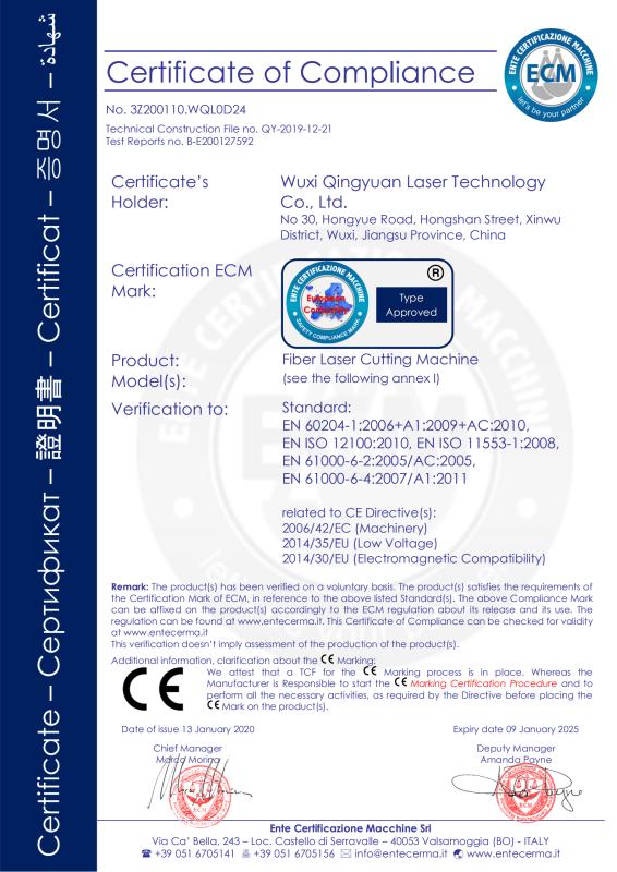 CE - WUXI QINGYUAN LASER TECHNOLOGY CO.,LTD