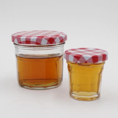 China 100ml food glass honey jars with metal lid, jam jars glass packaging with metal lid for sale for sale