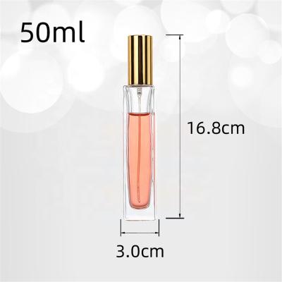 China Luxury Square 50ml Clear Glass Bottle For Perfume Cosmetic Liquid Glass Bottle With Sprayer Pump for sale