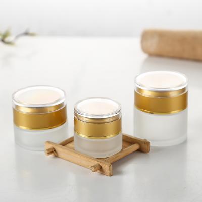 China Cosmetic Empty Screw On Matte Glass Cosmetic Luxury Glass Cream Jar 30g 50g 100g Acrylic Lid Glass Container for sale