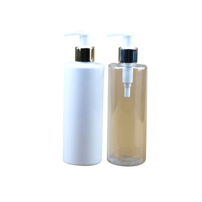 China BEAUTY PACKAGING Shoulder 300ml Clear Cylindrical Flat Bottle Empty Plastic Bottles With Switch Aluminized Pump for sale