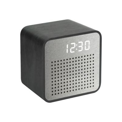 China Eco-friendly Mini Cube LED Desktop Wooden Alarm Clock Speaker BT AirPlay Alarm Clock Wireless Speaker for sale