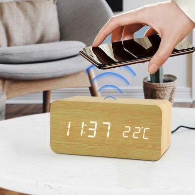 China LUMINOVA Digital Wooden Alarm Clock Wireless Charger with Lamp for sale