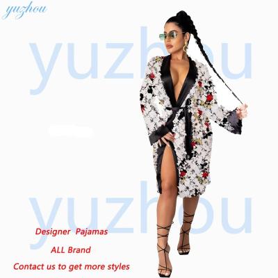 China KJT Designer Famous Brand KJT Designer Bride Party Print Satin Robe Adult Kimono Long Robes Sleepwear Breathable Sexy Silk Women Bathwear For Women for sale