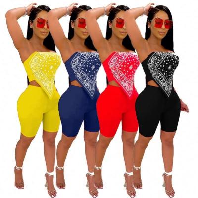 China 2022 Fashion Bandana Print Summer 2 Piece QUICK DRY Sexy Short Women Sets Strapless Crop Top Biker Shorts Sets Women Clothes for sale