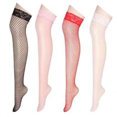 China Anti-Fault Drop Shipping Wholesale Sexy Black White Red Pink Lace Net Lingerie Over The Knee Net Stockings For Women for sale