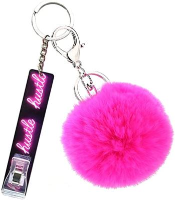 China Custom Bulk Acrylic Bank Card Grabber Debit Card Grabber Key Chain Pom Pom ATM Card Cut Cute Card Grabber For Long Nails for sale