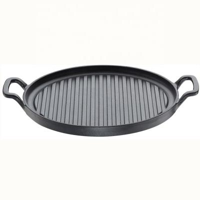 China Sustainable Round Cast Iron Grill Pan Sizzling Pan - 2 Handles (Black) for sale