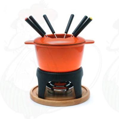 China Sustainable Wholesale Orange Melting Cheese Fondue Pot With Fork for sale