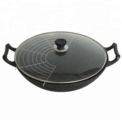 China Sustainable China Cast Iron Wok With Glass Lid for sale