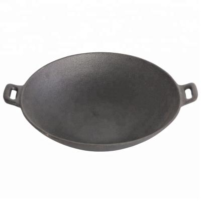 China Sustainable Pre-Seasoned Cast Iron Wok With Double Ears for sale