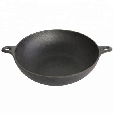 China Sustainable Pre-Seasoned Cast Iron Camping Wok With Double Ears for sale