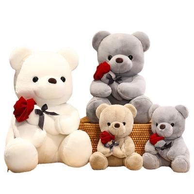 China New Hot Selling Soft Plush Cute Little Teddy Rose Bear Dolls Hug Rose Flower Decoration Gift for sale