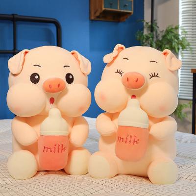 China 55cm milk bottle pig doll kawaii plush toy cartoon cute soft cute pig doll large fun sleep pillow stuffed toys for sale