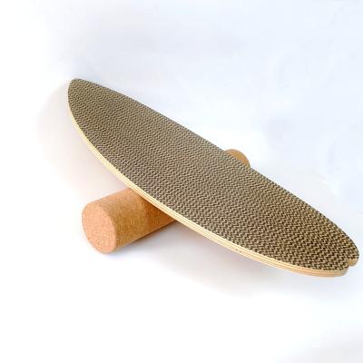 China Custom Yoga Exercise Fitness Stability Trainer Wobble Wooden Balance Board with Cork Roller for sale