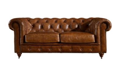 China Tan Brown 2 Seater Leather Sofa Full Vintage Top Grain Leather Hand Work Craft for sale