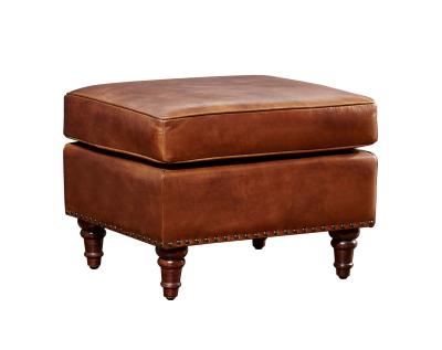 China Living Room Retro Vintage Leather Furniture Brown Leather Storage Ottoman With Wood Legs  for sale