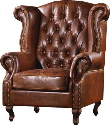 China Durable High Back Leather Armchair Vintage Top Grain Brown Living Room Furniture for sale