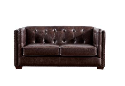 China Wooden Legs Dark Brown Leather 2 Seater Sofa , Two Seater Leather Couch Durable for sale