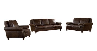 Chine Rétro ensemble de sofa de cuir de Brown foncé de cru, plein sofa supérieur de cuir de grain pour la maison à vendre