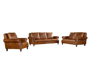 China Living Room Genuine Soft Leather Sofa Vintage Tan Brown Color With Rolled Arms for sale